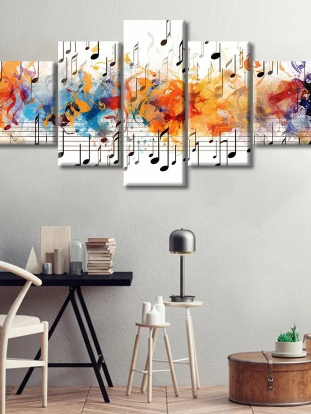 5 Panel Canvas Prints Wall Art Abstract Musical Notes